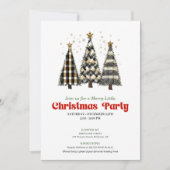 Classic buffalo plaid Christmas tree party invite Kaart (Voorkant)