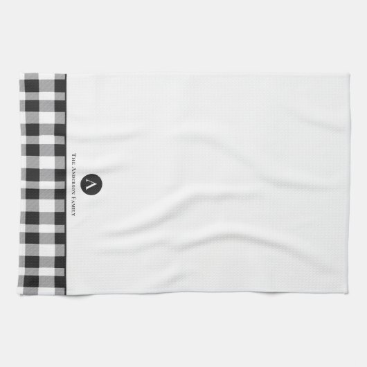 Classic Buffalo Plaid Initiaal Familienaam Keuken Theedoek (Horizontaal)
