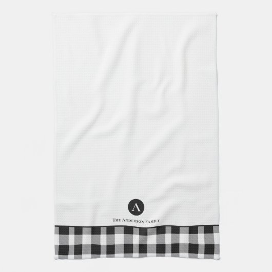 Classic Buffalo Plaid Initiaal Familienaam Keuken Theedoek (Verticaal)