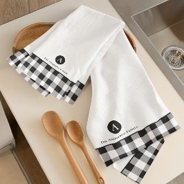 Classic Buffalo Plaid Initiaal Familienaam Keuken Theedoek