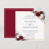 Classic Burgundy Blush Floral Gold Wedding Square Kaart (Voorkant / Achterkant)