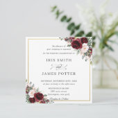 Classic Burgundy Blush Floral Gold Wedding Square Kaart (Staand voorkant)