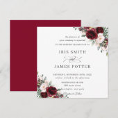 Classic Burgundy Blush Floral Wedding Square Kaart (Voorkant / Achterkant)