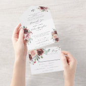 Classic Burgundy Blush Roos & Peony All In One Uitnodiging (Afscheurbaar)