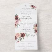 Classic Burgundy Blush Roos & Peony All In One Uitnodiging (Binnen)