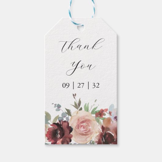 Classic Burgundy Blush Roos & Peony Cadeaulabel (Voorkant)