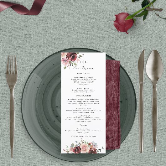 Classic Burgundy Blush Roos & Peony Menu