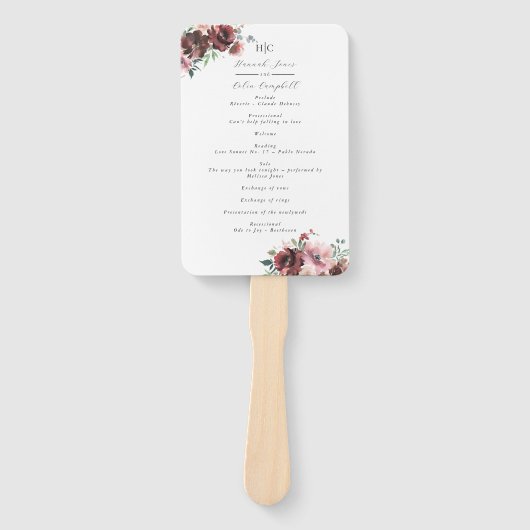Classic Burgundy Blush Roos & Peony Program Handwaaier (Voorkant)