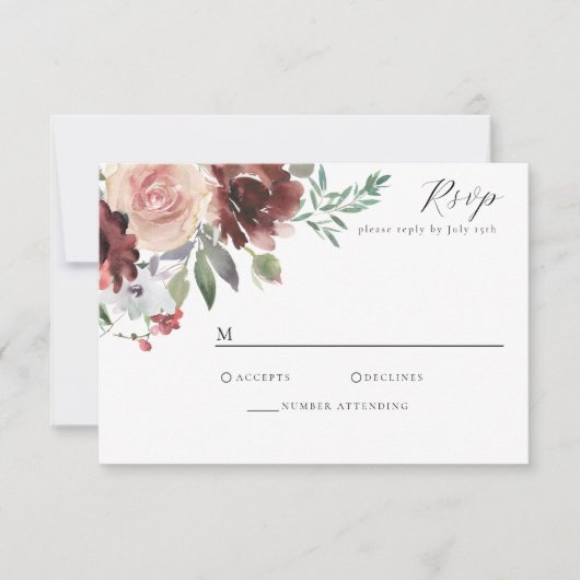Classic Burgundy Blush Roos & Peony RSVP-kaart RSVP Kaartje (Voorkant)