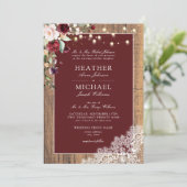 Classic Burgundy Blush Wood Lace Script Weddenscha Kaart (Staand voorkant)