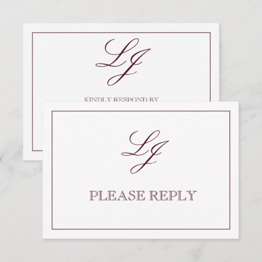 Classic Burgundy Calligraphy Monogram No Meals RSVP Kaartje (Voorkant / Achterkant)