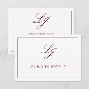 Classic Burgundy Calligraphy Monogram No Meals RSVP Kaartje