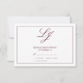 Classic Burgundy Calligraphy Monogram No Meals RSVP Kaartje (Achterkant)