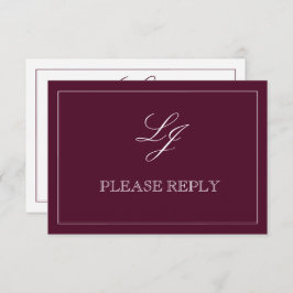 Classic Burgundy Calligraphy Monogram No Meals RSVP Kaartje