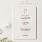 Classic Burgundy Calligraphy Monogram Weddenschap Acryl Uitnodigingen