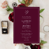 Classic Burgundy Calligraphy Monogram Weddenschap Kaart
