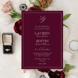 Classic Burgundy Calligraphy Monogram Weddenschap Kaart