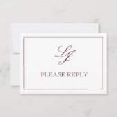 Classic Burgundy Calligraphy Monogram Weddenschap RSVP Kaartje (Voorkant)