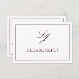Classic Burgundy Calligraphy Monogram Weddenschap RSVP Kaartje