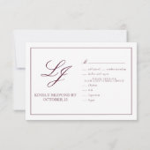 Classic Burgundy Calligraphy Monogram Weddenschap RSVP Kaartje (Achterkant)
