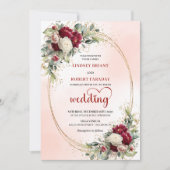Classic Burgundy Floral Bohemian Wedding Invitatio Kaart (Voorkant)