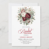 Classic Burgundy Floral Bridal Shower Invitation Kaart (Voorkant)