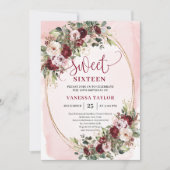 Classic Burgundy Floral Gold Sweet Sixteen Card Kaart (Voorkant)