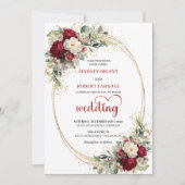 Classic Burgundy Floral Gold Wedding Invitation Kaart (Voorkant)