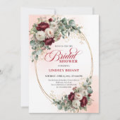 Classic Burgundy Flowers Gold Bridal Shower Card Kaart (Voorkant)