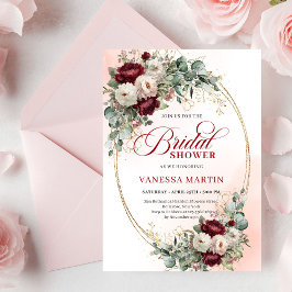 Classic Burgundy Flowers Gold Bridal Shower Card Kaart