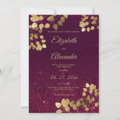 Classic burgundy glitter gold eucalyptus Wedding Kaart (Voorkant)