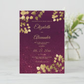 Classic burgundy glitter gold eucalyptus Wedding Kaart (Staand voorkant)