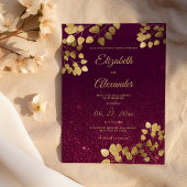 Classic burgundy glitter gold eucalyptus Wedding Kaart
