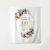 Classic Burgundy Gold Floral 60th Birthday Banner Wandkleed (Voorkant)