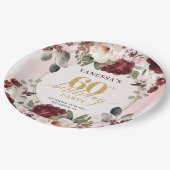 Classic Burgundy Gold Floral Boho 60th Birthday Papieren Bordje (Gekanteld)