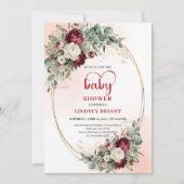 Classic Burgundy Gold Greenery Baby Shower Invite Kaart (Voorkant)