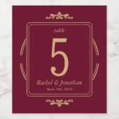 Classic Burgundy Gold Wedding Table Number Wijn Etiket (Enkel label)