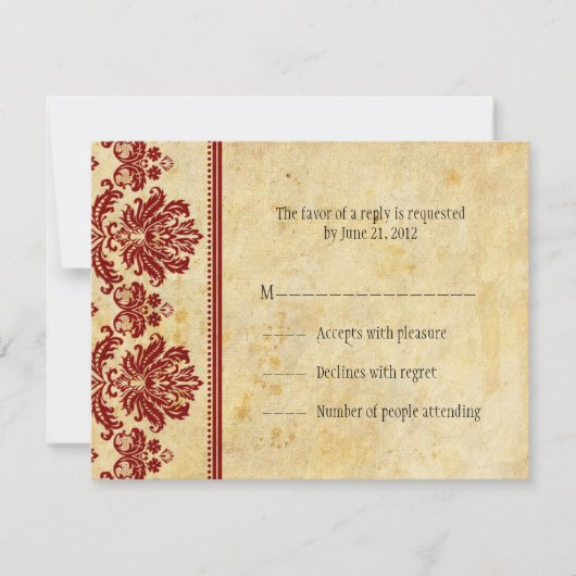 Classic Burgundy Lace RSVP-kaarten RSVP Kaartje (Voorkant)