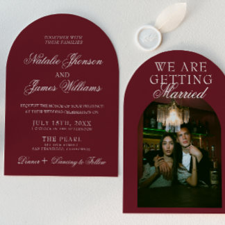 Classic Burgundy Luxury Old Money Retro Wedding Kaart