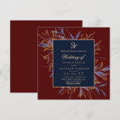 Classic Burgundy Navy Blue Floral Wedding Kaart (Voorkant / Achterkant)