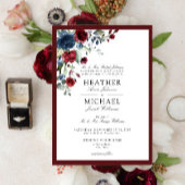 Classic Burgundy & Navy Floral Waterverf Script Kaart