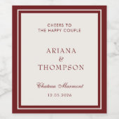 Classic Burgundy Old Money Wedding Wine Label Wijn Etiket (Enkel label)