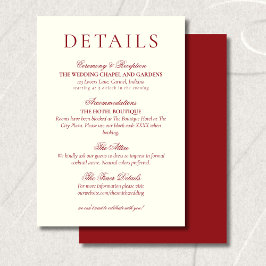 Classic Burgundy Red Minimalist Wedding Details Informatiekaartje