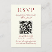 Classic Burgundy Red Minimalist Wedding QR Code RSVP Kaartje (Voorkant)