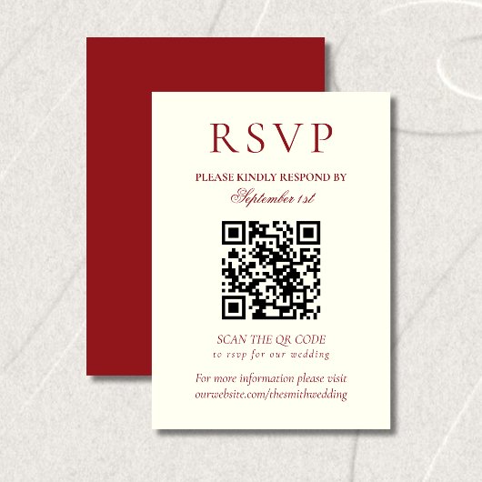 Classic Burgundy Red Minimalist Wedding QR Code RSVP Kaartje