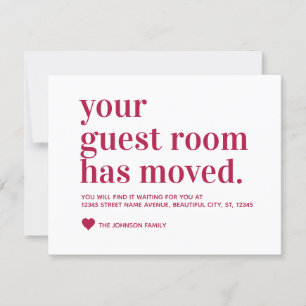 Classic Burgundy Red Typography Guest Room Moving Aankondiging