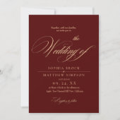 Classic Burgundy Script Wedding Kaart (Voorkant)