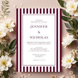 Classic Burgundy Stripes Wedding Kaart
