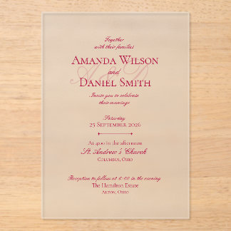 Classic Burgundy Wedding Invitation (Acrylic) Acryl Uitnodigingen