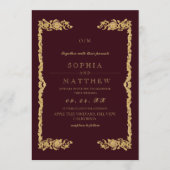 Classic Burgundy Wedding Photo Invitation Kaart (Voorkant)